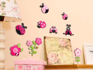 Διακοσμητικά αυτοκόλλητα τοίχου Pink Ladybugs 3D