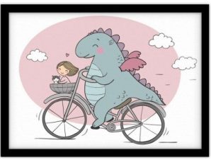 Δεινόσαυρος κάνει ποδήλατο Παιδικά Πίνακες σε καμβά 30 x 20 εκ.