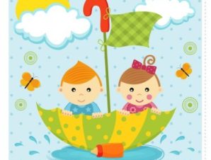 Κορίτσι και αγόρι επιπλέουν με ομπρέλα, Παιδικά, Ρολοκουρτίνες, 100 x 100 εκ.