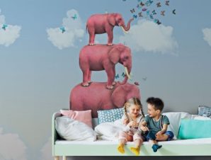 Ροζ ελέφαντες Παιδικά Ταπετσαρίες Τοίχου 100 x 100 εκ.