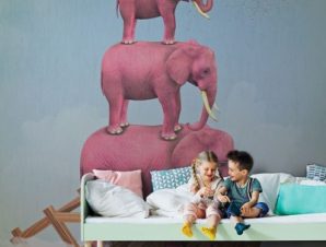 Ροζ ελέφαντες στον ουρανό Παιδικά Ταπετσαρίες Τοίχου 100 x 100 εκ.