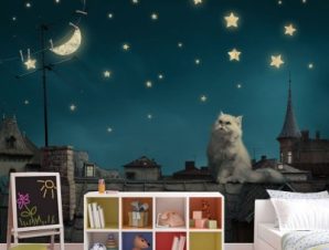 Γάτος την νύχτα Παιδικά Ταπετσαρίες Τοίχου 100 x 100 εκ.