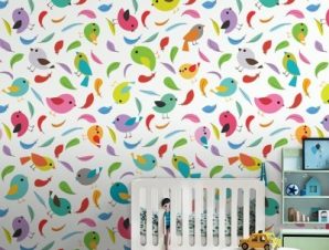 Πολύχρωμα χαριτωμένα πουλάκια Παιδικά Ταπετσαρίες Τοίχου 100 x 100 εκ.