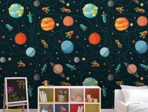 Μοτίβο με πλανήτες Παιδικά Ταπετσαρίες Τοίχου 100 x 100 εκ.