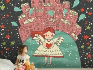 Κοριτσάκι αγγελούδι Παιδικά Ταπετσαρίες Τοίχου 100 x 100 εκ.