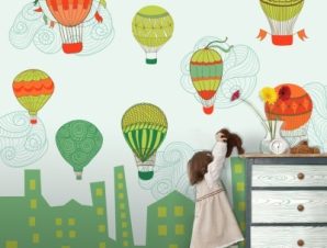 Πολύχρωμα αερόστατα Παιδικά Ταπετσαρίες Τοίχου 100 x 100 εκ.