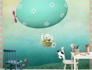 Κουνέλι σε αερόστατο Παιδικά Ταπετσαρίες Τοίχου 100 x 100 εκ.